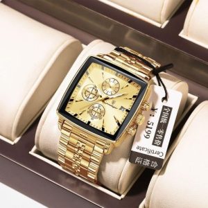 POEDAGAR 866 Luxury Square Chronograph Men's Watch (2 Year Warranty)