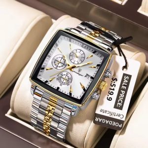 POEDAGAR 866 Luxury Square Chronograph Men's Watch (2 Year Warranty)