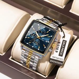 POEDAGAR 866 Luxury Square Chronograph Men's Watch (2 Year Warranty)