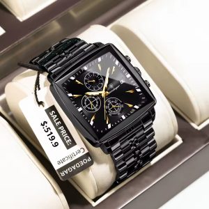 POEDAGAR 866 Luxury Square Chronograph Men's Watch (2 Year Warranty)
