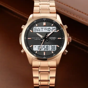 SKMEI 2049 Dual Time Rose Gold Black Multifunctional Men’s Premium Watch
