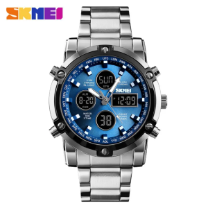 SKMEI 1389 Dual Time Silver Blue Multifunctional Men’s Premium Watch