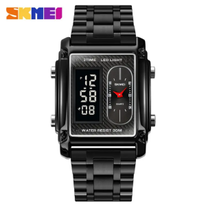 SKMEI 1868 Luxury Fashion Watch Date Week LED Luminous Alarm Clock Waterproof Men's Watch - Black