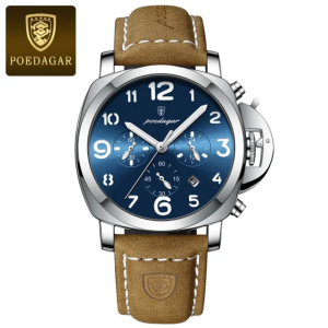 POEDAGAR 859 Luxury Sports Chronograph Men's Watch - Silver & Blue