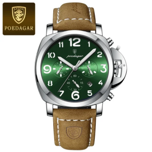 POEDAGAR 859 Luxury Sports Chronograph Men's Watch - Silver & Green