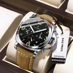 POEDAGAR 859 Luxury Sports Chronograph Men's Watch - Silver & Black