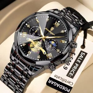 POEDAGAR 938 Luxury Fashion Chronograph Men's Watch - Full Black