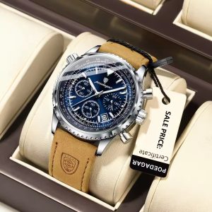POEDAGAR L960 Luxury Sports Chronograph Men's Watch - Silver & Blue
