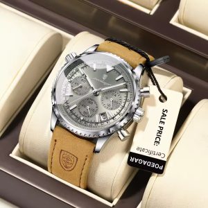 POEDAGAR L960 Luxury Sports Chronograph Men's Watch - Silver & Gray