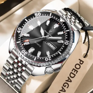 POEDAGAR 682 Luxury Fashion Men's Quartz Watch - Silver Black