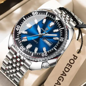 POEDAGAR 682 Luxury Fashion Men's Quartz Watch - Silver Blue