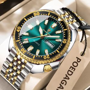 POEDAGAR 682 Luxury Fashion Men's Quartz Watch - Silver Gold MintBlue