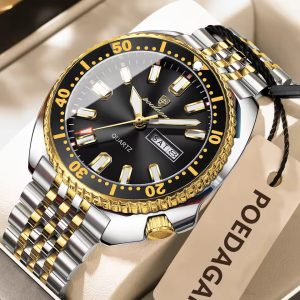 POEDAGAR 682 Luxury Fashion Men's Quartz Watch - Silver Gold Black