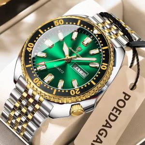 POEDAGAR 682 Luxury Fashion Men's Quartz Watch - Silver Gold Green