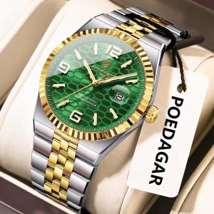 POEDAGAR 839 Luxury Fashion Men's Quartz Watch - Silver Gold Green