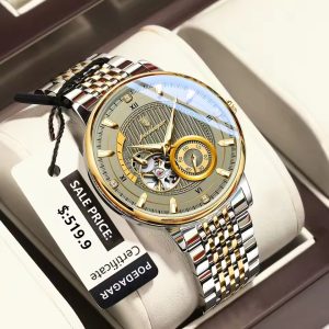 POEDAGAR 1416 Luxury Fashion Automatic Mechanical Stainless Steel Men’s Watch - Gold Grey