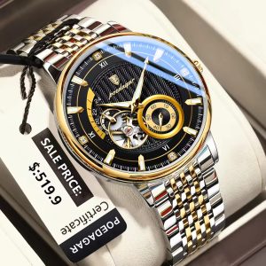 POEDAGAR 1416 Luxury Fashion Automatic Mechanical Stainless Steel Men’s Watch - Gold Black