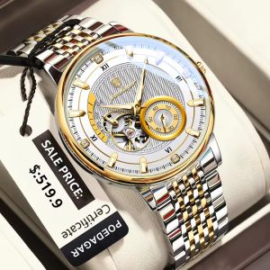 POEDAGAR 1416 Luxury Fashion Automatic Mechanical Stainless Steel Men’s Watch - Gold White