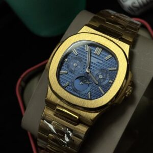 Patek Philippe Nautilus Gold Tone Blue Dial Moonphase Calendar Automatic
