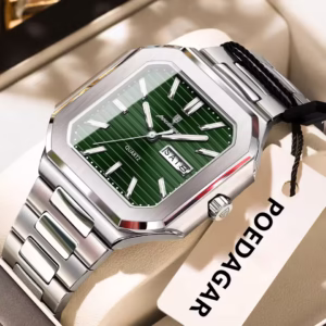 POEDAGAR 672 Luxury Square Fashion Men's Quartz Watch - Silver Green