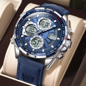POEDAGAR E108 Multi-Function Dual Display Men's Quartz Watch - Silver Blue