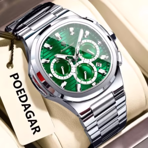 POEDAGAR 834 Luxury Fashion Chronograph Men's Quartz Watch - Silver Green