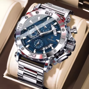 POEDAGAR 892 Luxury Fashion Chronograph Men's Watch – Silver Blue