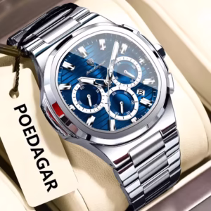 POEDAGAR 834 Luxury Fashion Chronograph Men's Quartz Watch - Silver Blue