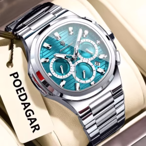 POEDAGAR 834 Luxury Fashion Chronograph Men's Quartz Watch - Silver MintBlue
