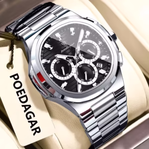 POEDAGAR 834 Luxury Fashion Chronograph Men's Quartz Watch - Silver Black
