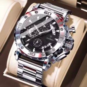 POEDAGAR 892 Luxury Fashion Chronograph Men's Watch – Silver Black