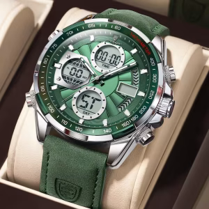 POEDAGAR E108 Multi-Function Dual Display Men's Quartz Watch - Silver Green