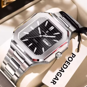 POEDAGAR 672 Luxury Square Fashion Men's Quartz Watch - Silver Black