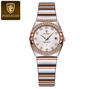 POEDAGAR 302 High Quality Women’s Quartz Watch – RoseGold White