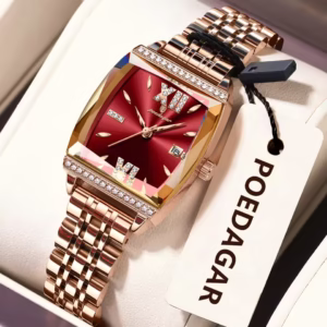 POEDAGAR 795 Luxury Quality Women’s Quartz Watch – RoseGold Red
