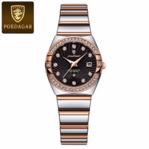 POEDAGAR 302 High Quality Women’s Quartz Watch – RoseGold Black