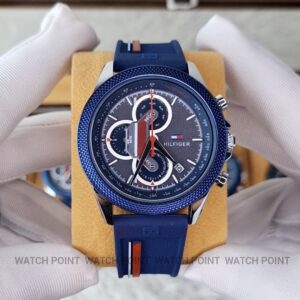 TOMMY HILFIGER CLARK MULTIFUNCTION BLUE DIAL SILICONE STRAP WATCH
