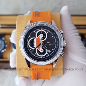 TOMMY HILFIGER CLARK MULTIFUNCTION SILICONE STRAP WATCH – Orange Black