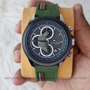 TOMMY HILFIGER CLARK MULTIFUNCTION GREEN DIAL SILICONE STRAP WATCH