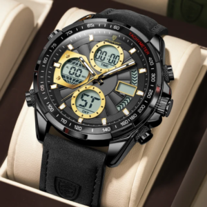 POEDAGAR E108 Multi-Function Dual Display Men's Quartz Watch - Black Black
