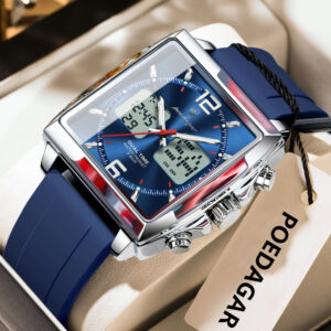 POEDAGAR E109 Multi-Function Dual Display Men’s Quartz Watch – Silver Blue