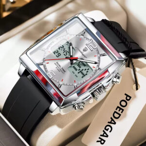 POEDAGAR E109 Multi-Function Dual Display Men’s Quartz Watch – Silver White