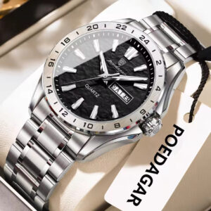 POEDAGAR 683 Luxury Fashion Men's Quartz Watch - Silver Black