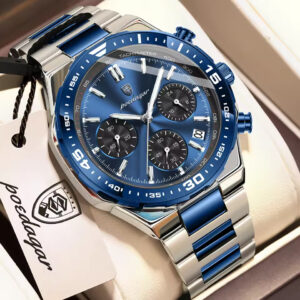 POEDAGAR 697 Luxury Fashion Chronograph Men's Watch – Silver Blue BK