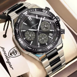 POEDAGAR 697 Luxury Fashion Chronograph Men's Watch – Silver Black BK