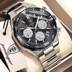 POEDAGAR 697 Luxury Fashion Chronograph Men's Watch – Silver Black WH