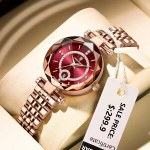 POEDAGAR 726 Luxury Quality Women’s Quartz Watch – RoseGold Red