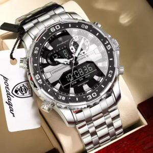 Poedagar E122 Men's Multifunctionality Chronograph Quartz Watch – Silver Black
