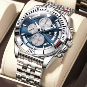 POEDAGAR 695 Luxury Fashion Chronograph Men's Watch – Silver Blue