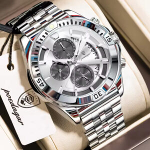 POEDAGAR 695 Luxury Fashion Chronograph Men's Watch – Silver White